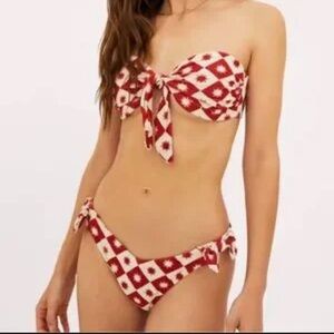 Beach Riot Red and Cream Tie-Front Bandeau Bikini Set